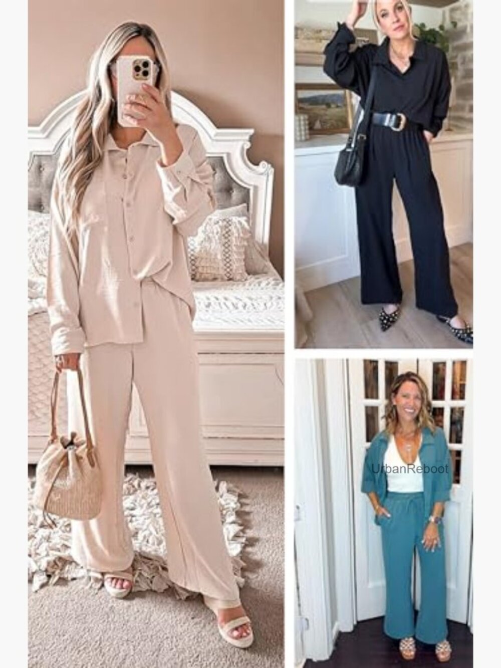 Womens Lounge Sets 2 Piece Outfits Button Down Shirt Wide Leg Pants Tracksuit - Picture 3 of 7